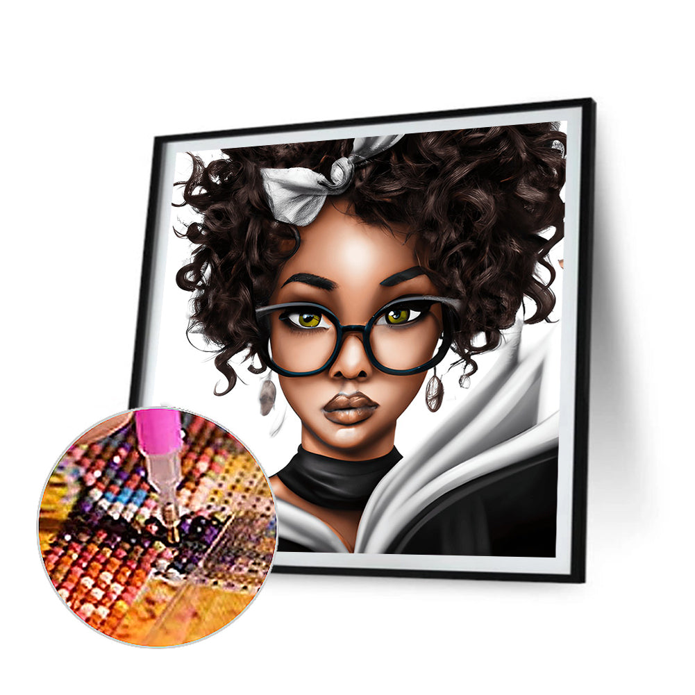 Curly Black Girl - Full Round Drill Diamond Painting 30*30CM