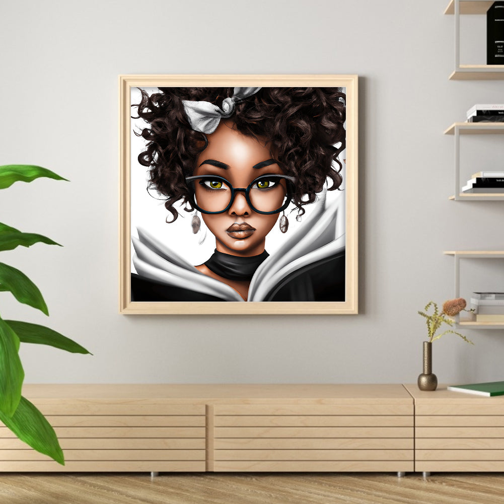 Curly Black Girl - Full Round Drill Diamond Painting 30*30CM