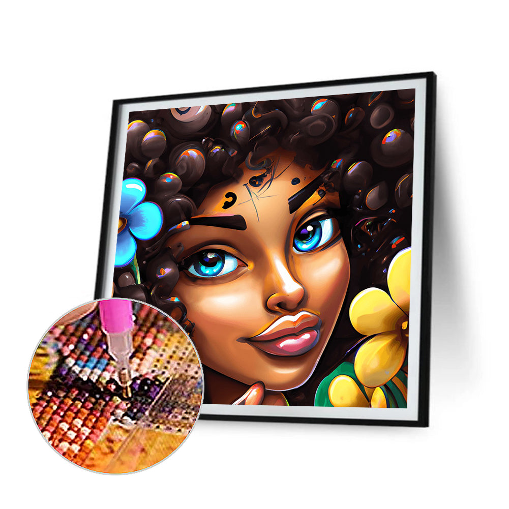 Curly Black Girl - Full Round Drill Diamond Painting 30*30CM