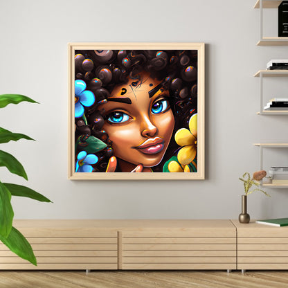 Curly Black Girl - Full Round Drill Diamond Painting 30*30CM