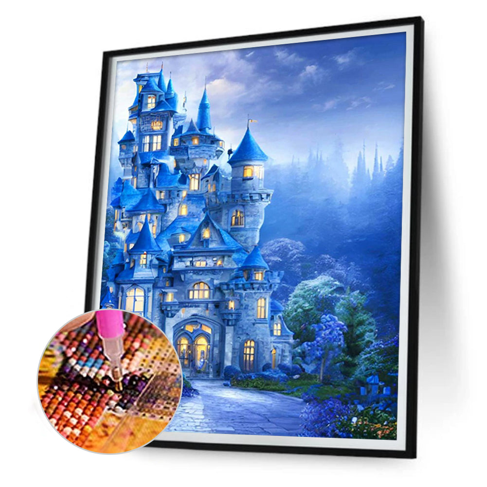 Blue Castle - Full Round Drill Diamond Painting 30*40CM