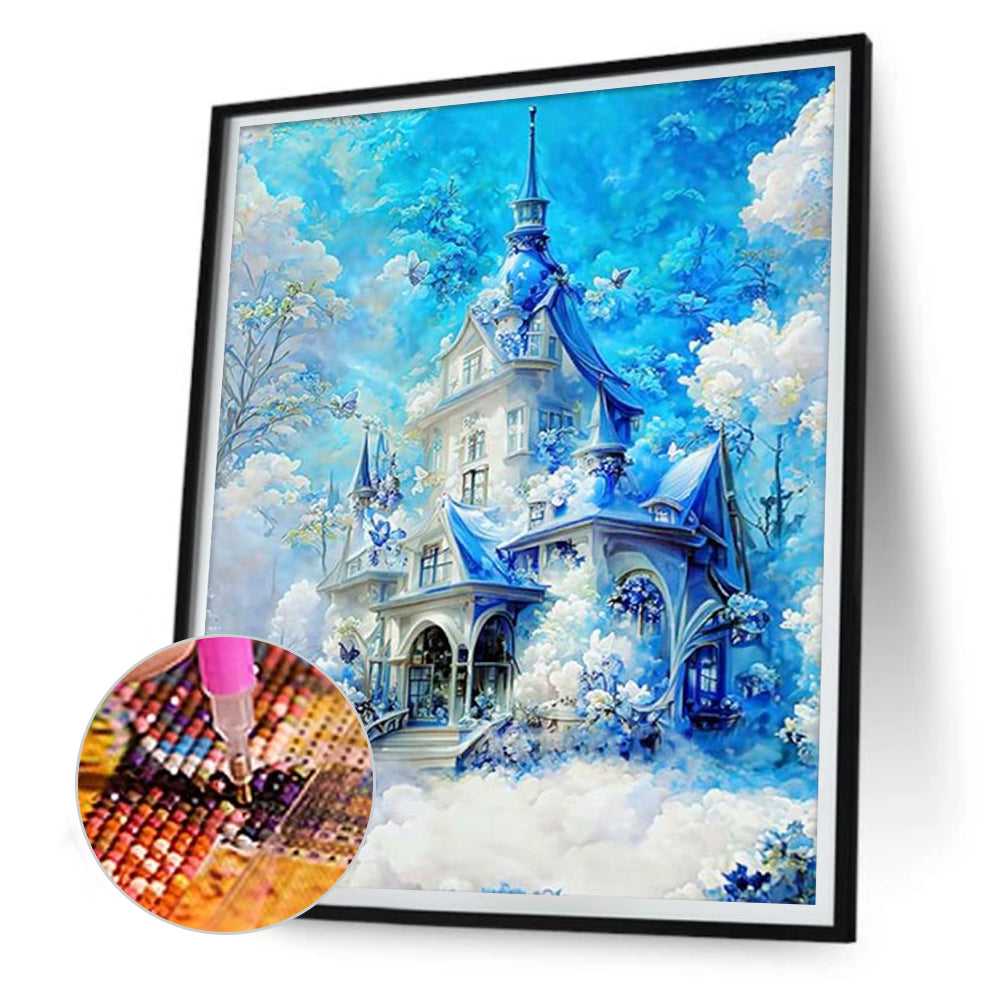 Blue Castle - Full Round Drill Diamond Painting 30*40CM