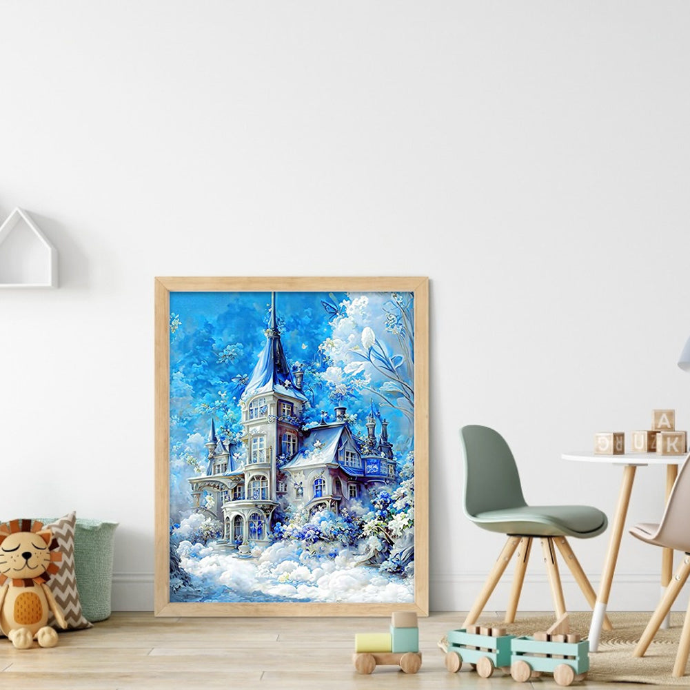 Blue Castle - Full Round Drill Diamond Painting 30*40CM