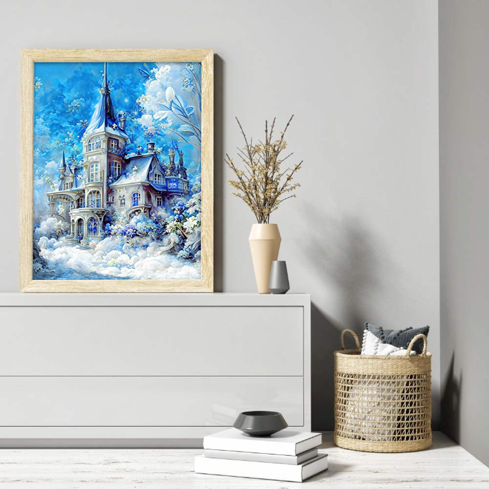 Blue Castle - Full Round Drill Diamond Painting 30*40CM