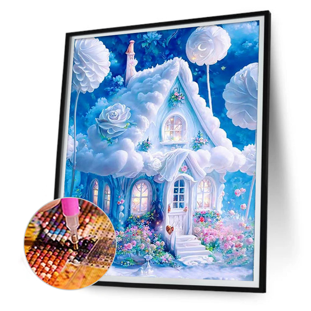 Blue Castle - Full Round Drill Diamond Painting 30*40CM