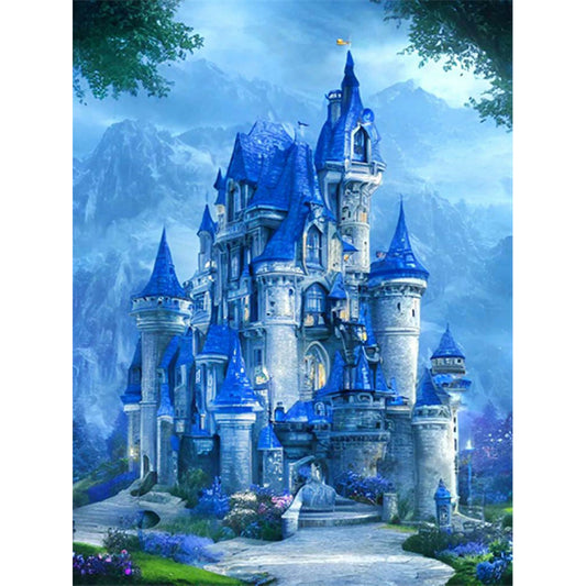 Blue Castle - Full Round Drill Diamond Painting 30*40CM