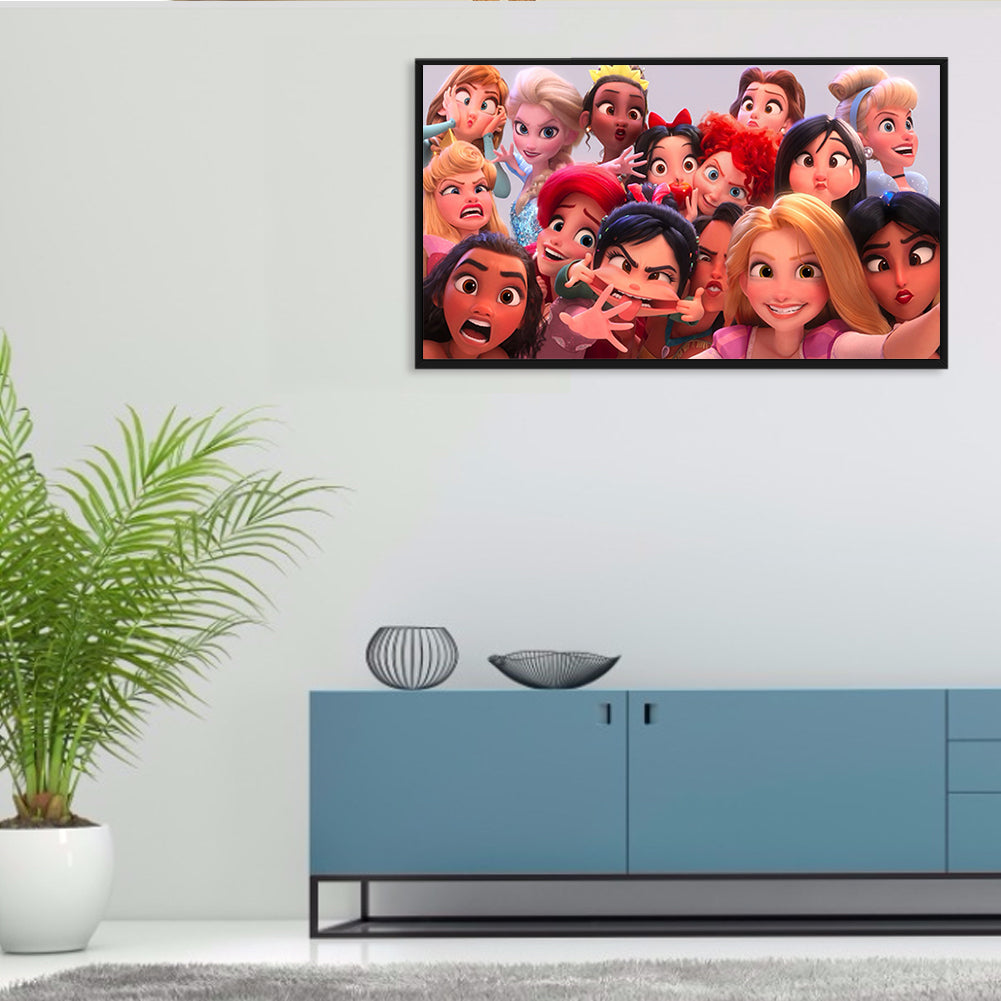 Disney Princess Group Photo - Full Round Drill Diamond Painting 70*40CM