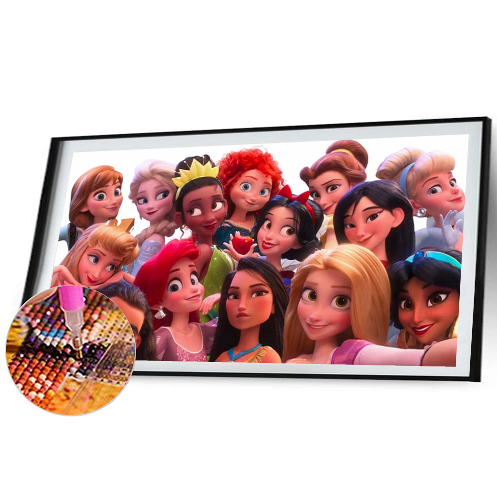 Disney Princess Group Photo - Full Round Drill Diamond Painting 70*40CM