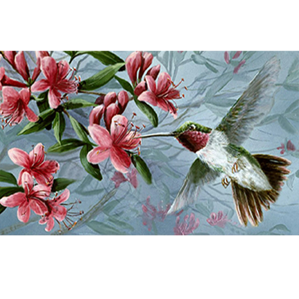 Hummingbird Holding Flower - Full Round Drill Diamond Painting 50*30CM