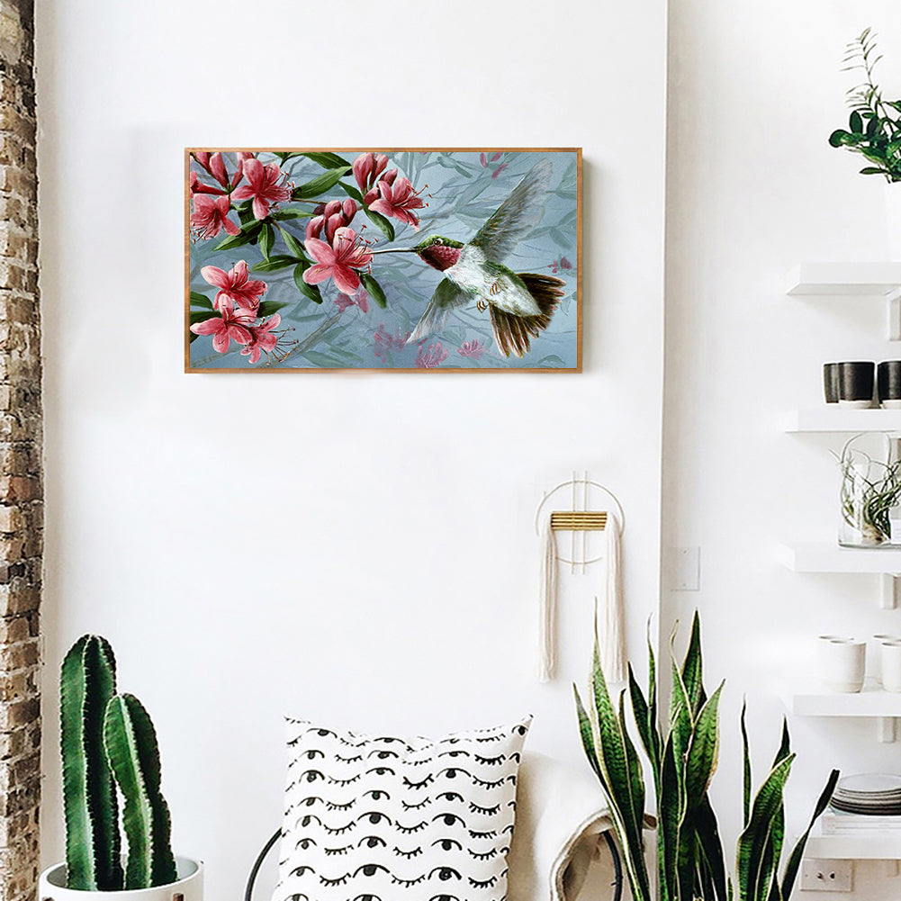 Hummingbird Holding Flower - Full Round Drill Diamond Painting 50*30CM