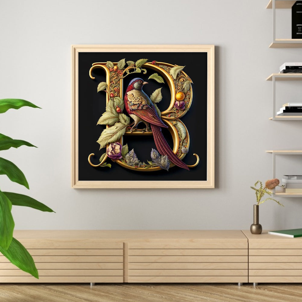 Flower And Bird Letter B - Full Round Drill Diamond Painting 30*30CM