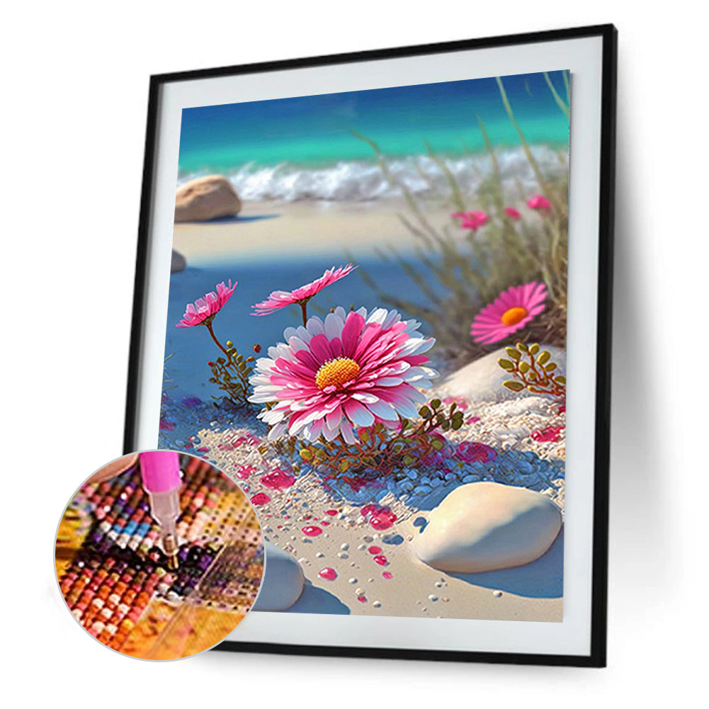 Beach Daisy - Full Round Drill Diamond Painting 30*40CM