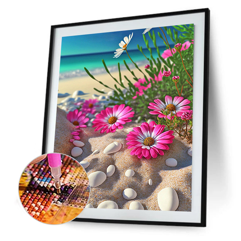 Beach Daisy - Full Round Drill Diamond Painting 30*40CM