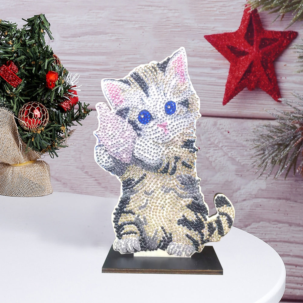 DIY Crystal Diamond Ornament Art Blue Cat