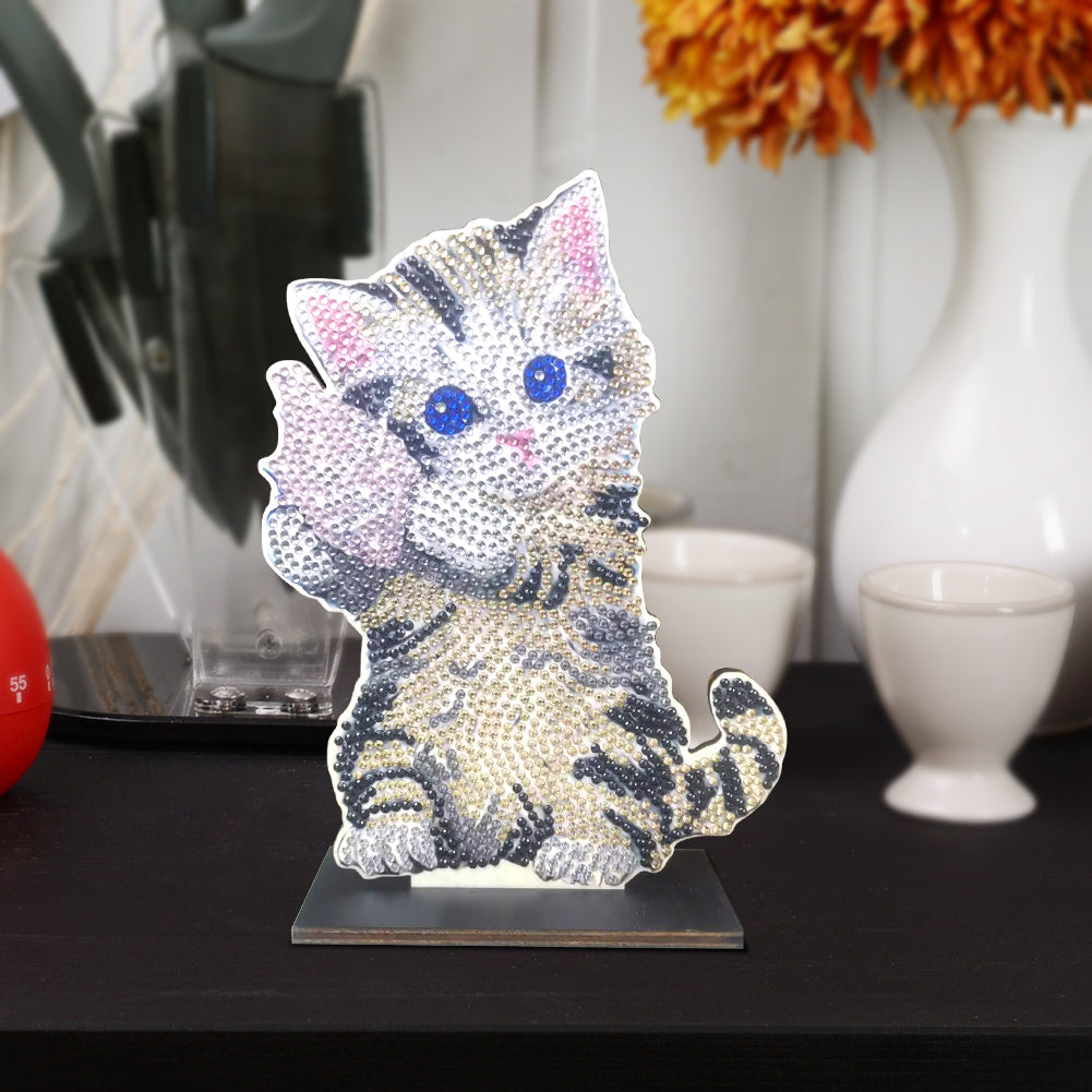DIY Crystal Diamond Ornament Art Blue Cat