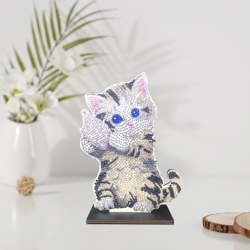 DIY Crystal Diamond Ornament Art Blue Cat
