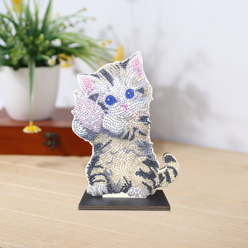 DIY Crystal Diamond Ornament Art Blue Cat