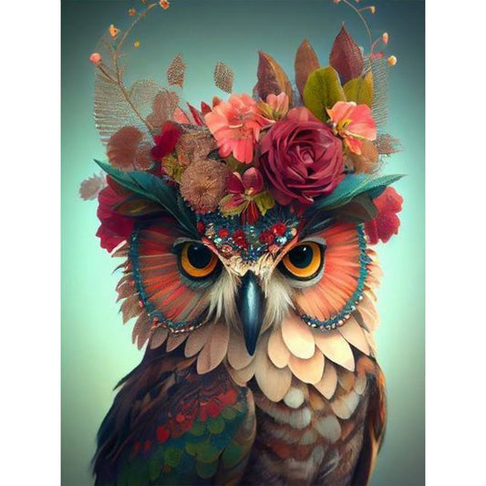 Owl With Flowers - Full Round Drill Diamond Painting 30*40CM