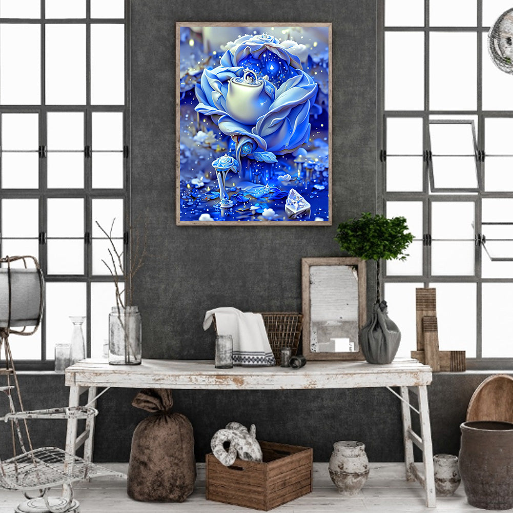 Blue Rose Fantasy - Full Round Drill Diamond Painting 30*40CM