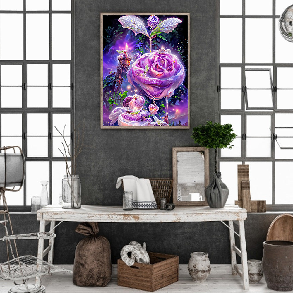 Purple Rose Fantasy - Full Round Drill Diamond Painting 30*40CM