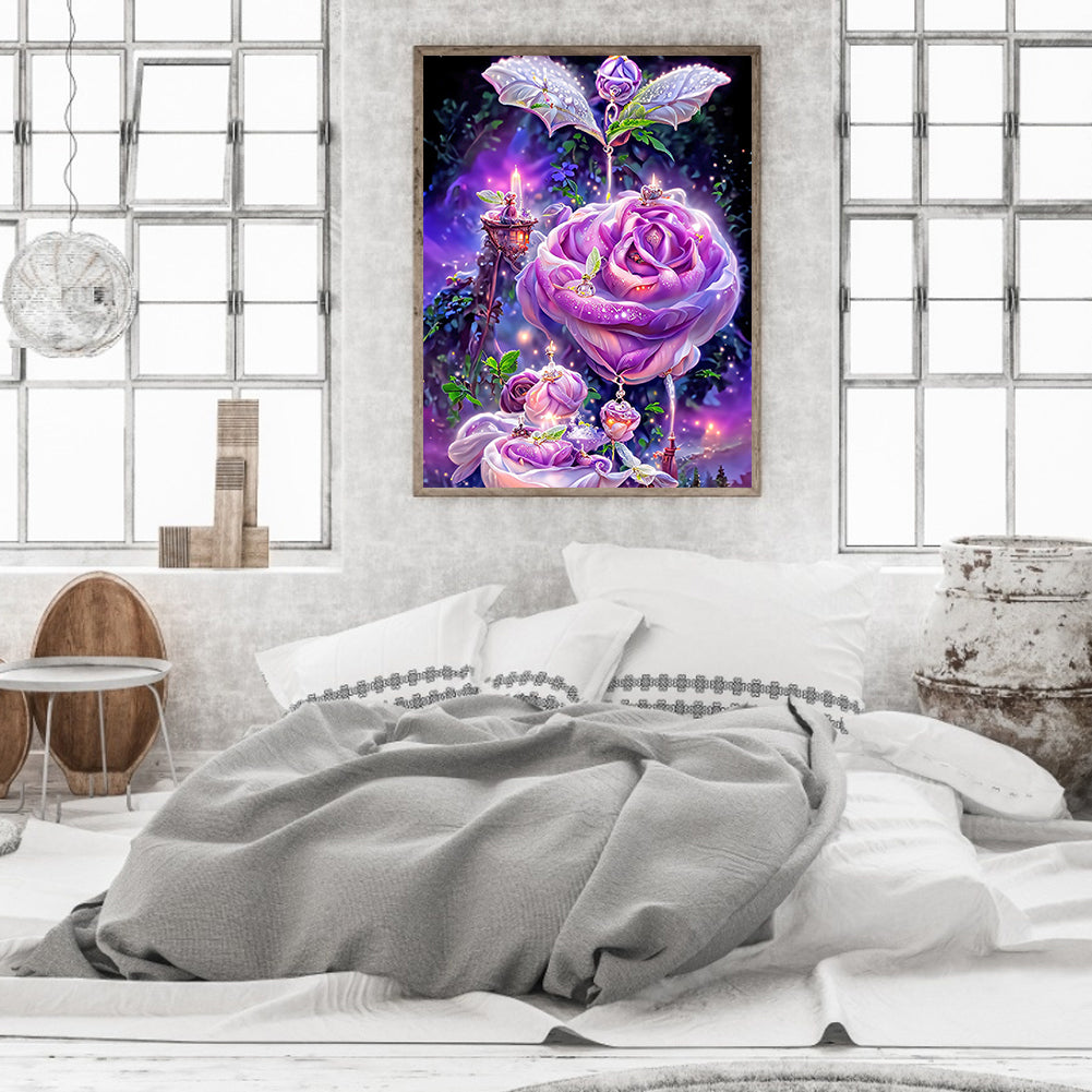 Purple Rose Fantasy - Full Round Drill Diamond Painting 30*40CM