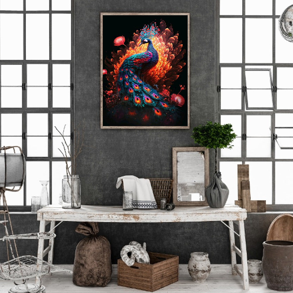 Glowing Peacock In The Dark - Full Round Drill Diamond Painting 30*40CM