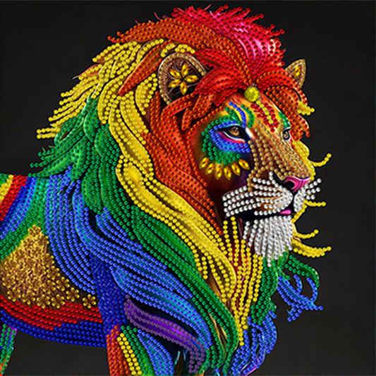 Colorful Lion Head - Special Shaped Drill Diamond Painting 30*30CM