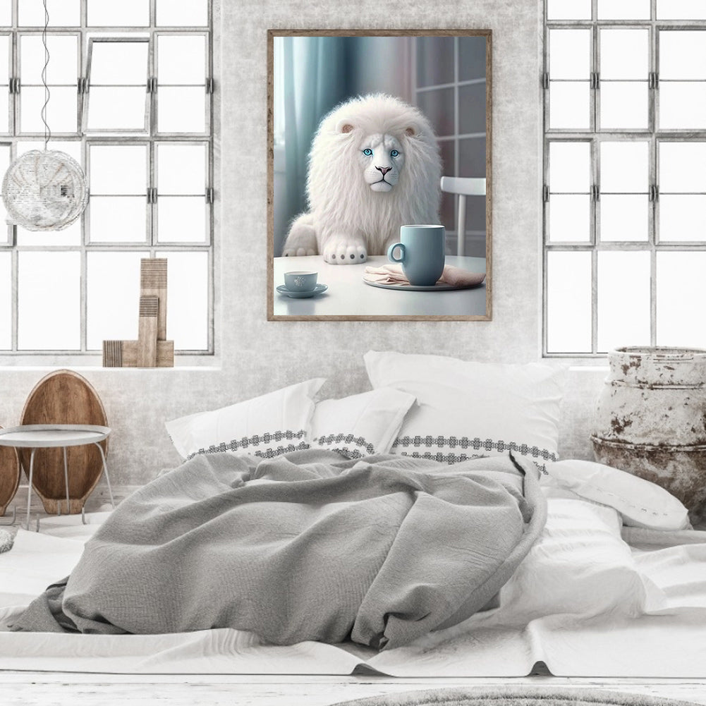 Dumb White Lion - Full Round Drill Diamond Painting 30*40CM