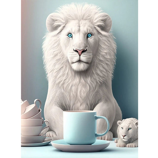 Dumb White Lion - Full Round Drill Diamond Painting 30*40CM