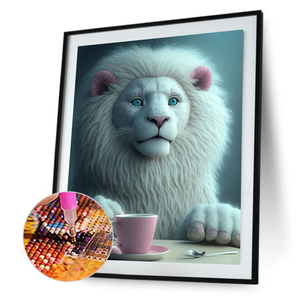 Dumb White Lion - Full Round Drill Diamond Painting 30*40CM