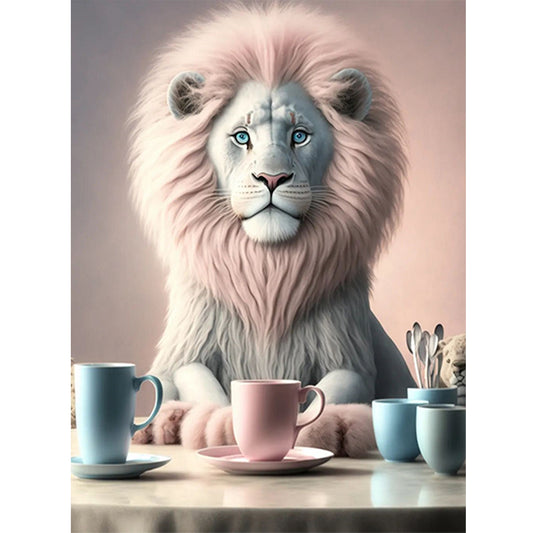 Dumb White Lion - Full Round Drill Diamond Painting 30*40CM