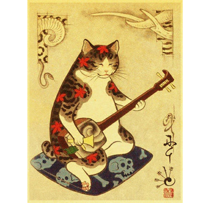 Japanese Style Hand Drawn Cat Warrior - Full Round Drill Diamond Painting 40*50CM