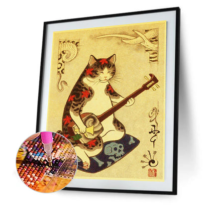 Japanese Style Hand Drawn Cat Warrior - Full Round Drill Diamond Painting 40*50CM