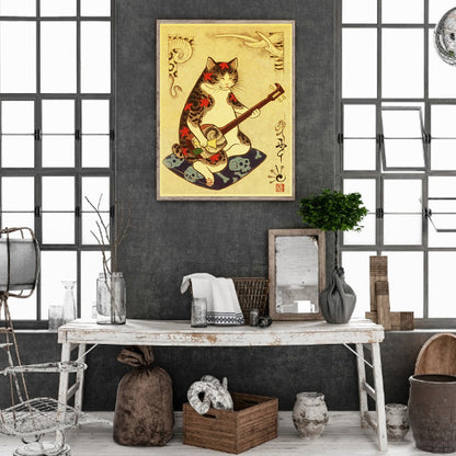 Japanese Style Hand Drawn Cat Warrior - Full Round Drill Diamond Painting 40*50CM