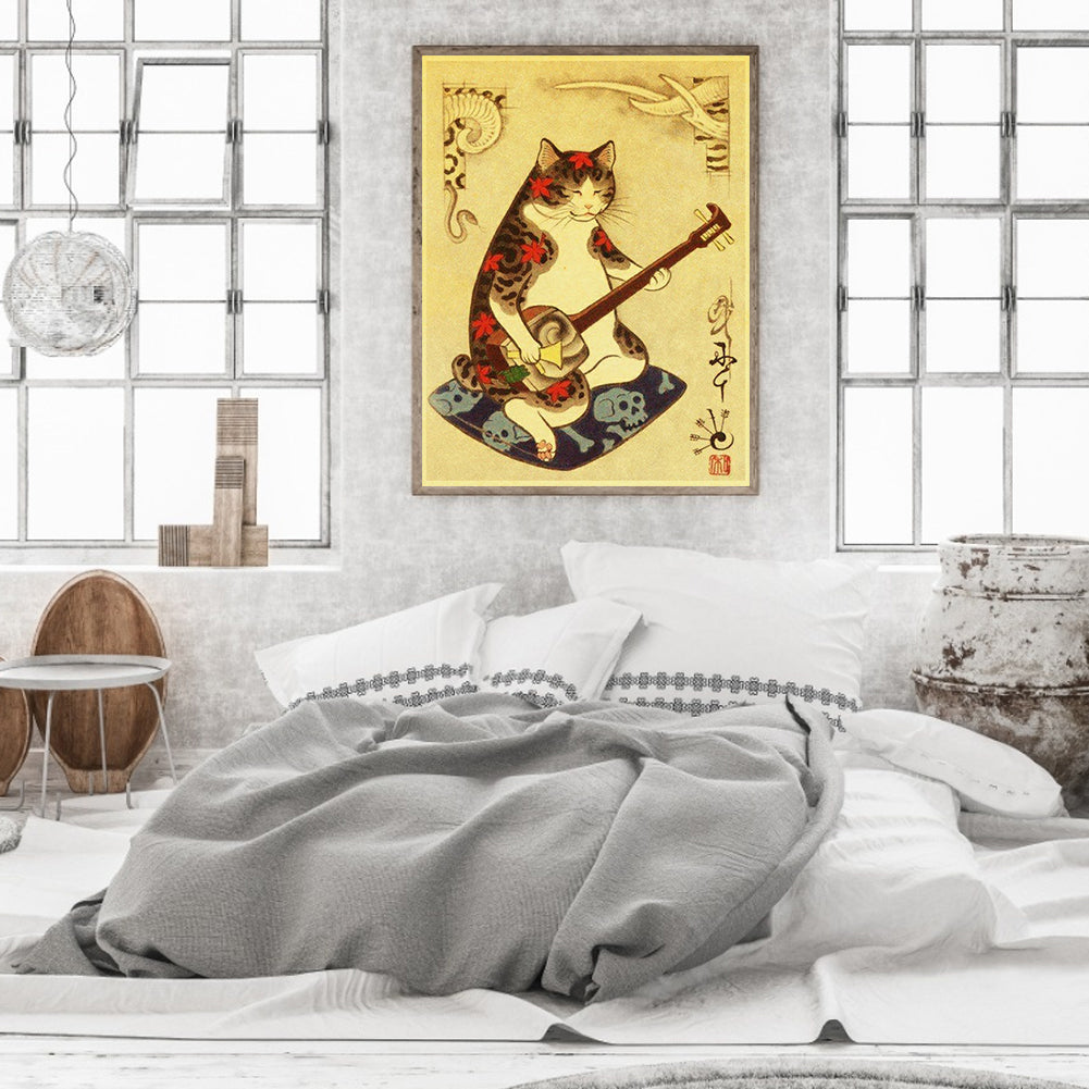 Japanese Style Hand Drawn Cat Warrior - Full Round Drill Diamond Painting 40*50CM