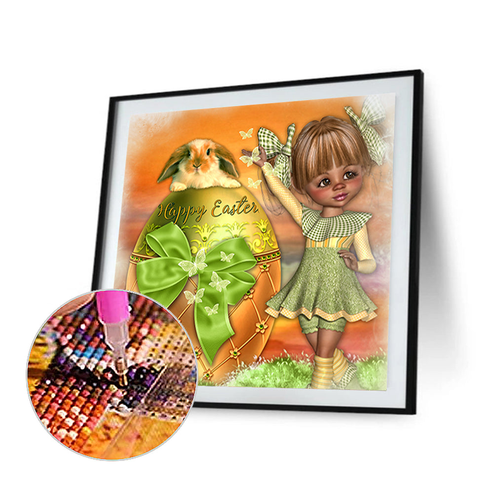 Cartoon Girl With Big Eyes - Full Round Drill Diamond Painting 30*30CM