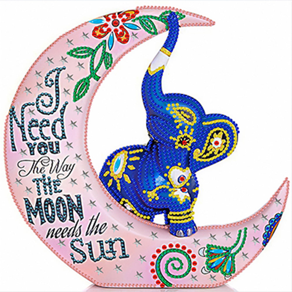 Crescent Moon Colorful Elephant - Special Shaped Drill Diamond Painting 30*30CM