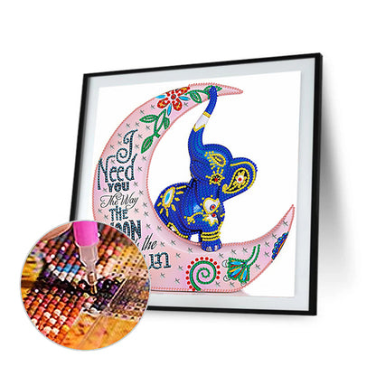 Crescent Moon Colorful Elephant - Special Shaped Drill Diamond Painting 30*30CM