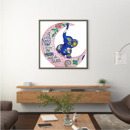 Crescent Moon Colorful Elephant - Special Shaped Drill Diamond Painting 30*30CM