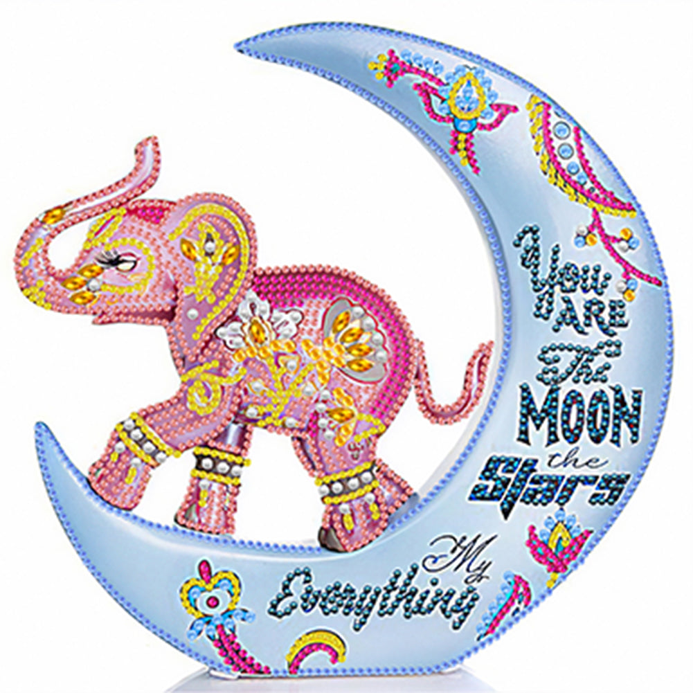 Crescent Moon Colorful Elephant - Special Shaped Drill Diamond Painting 30*30CM