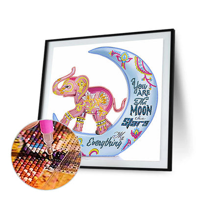 Crescent Moon Colorful Elephant - Special Shaped Drill Diamond Painting 30*30CM