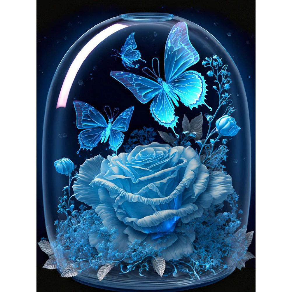 Blue Butterfly Rose - Full Round Drill Diamond Painting 30*40CM