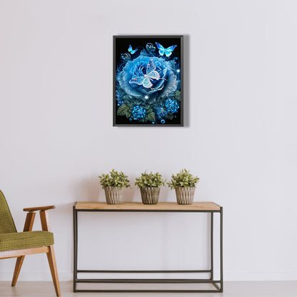 Blue Butterfly Rose - Full Round Drill Diamond Painting 30*40CM