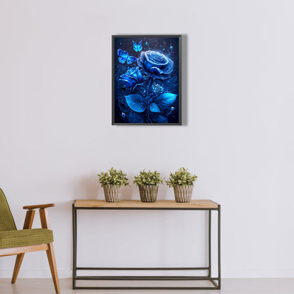 Blue Butterfly Rose - Full Round Drill Diamond Painting 30*40CM