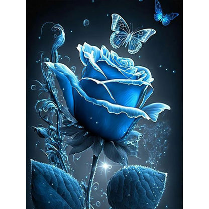 Blue Butterfly Rose - Full Round Drill Diamond Painting 30*40CM