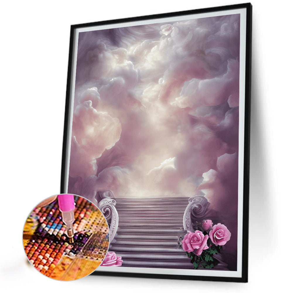 Pink Rose Ladder - Full Round Drill Diamond Painting 30*40CM