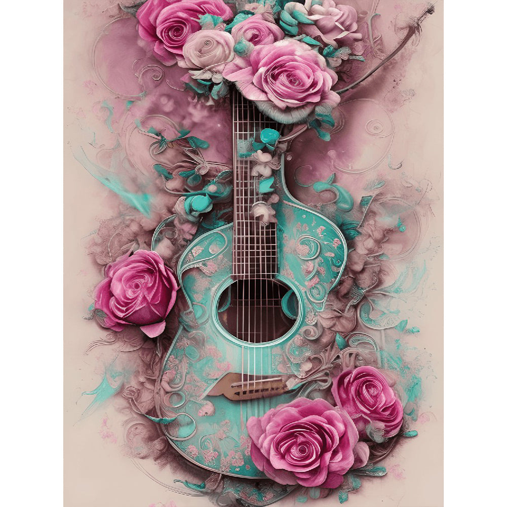 Pink Rose Guitar - Full Round Drill Diamond Painting 30*40CM