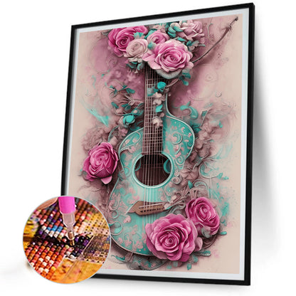 Pink Rose Guitar - Full Round Drill Diamond Painting 30*40CM