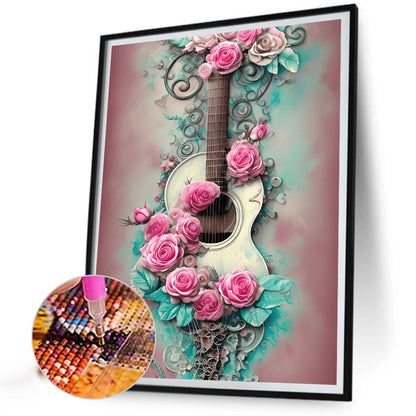 Pink Rose Guitar - Full Round Drill Diamond Painting 30*40CM