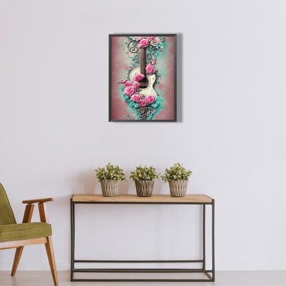 Pink Rose Guitar - Full Round Drill Diamond Painting 30*40CM